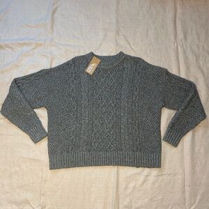 NWT Eddie Bauer Heather Grey Cable Knit Crew Cotton Wool Sweater Womens XL